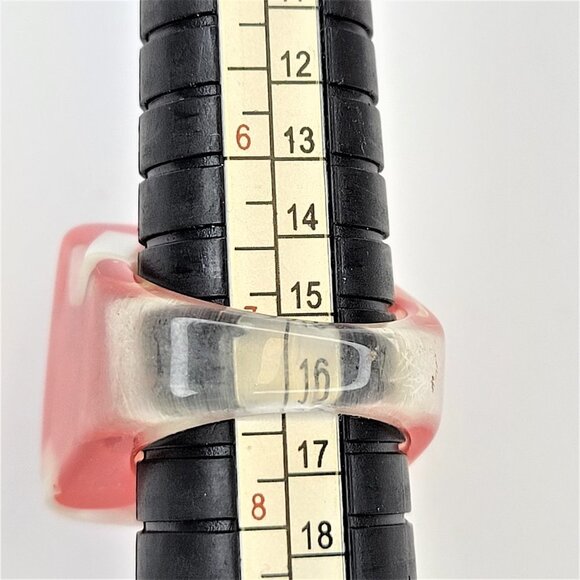 Chunky Square Resin Lucite Ring With Red And White Pill Beads See Through Ring - Picture 7 of 10